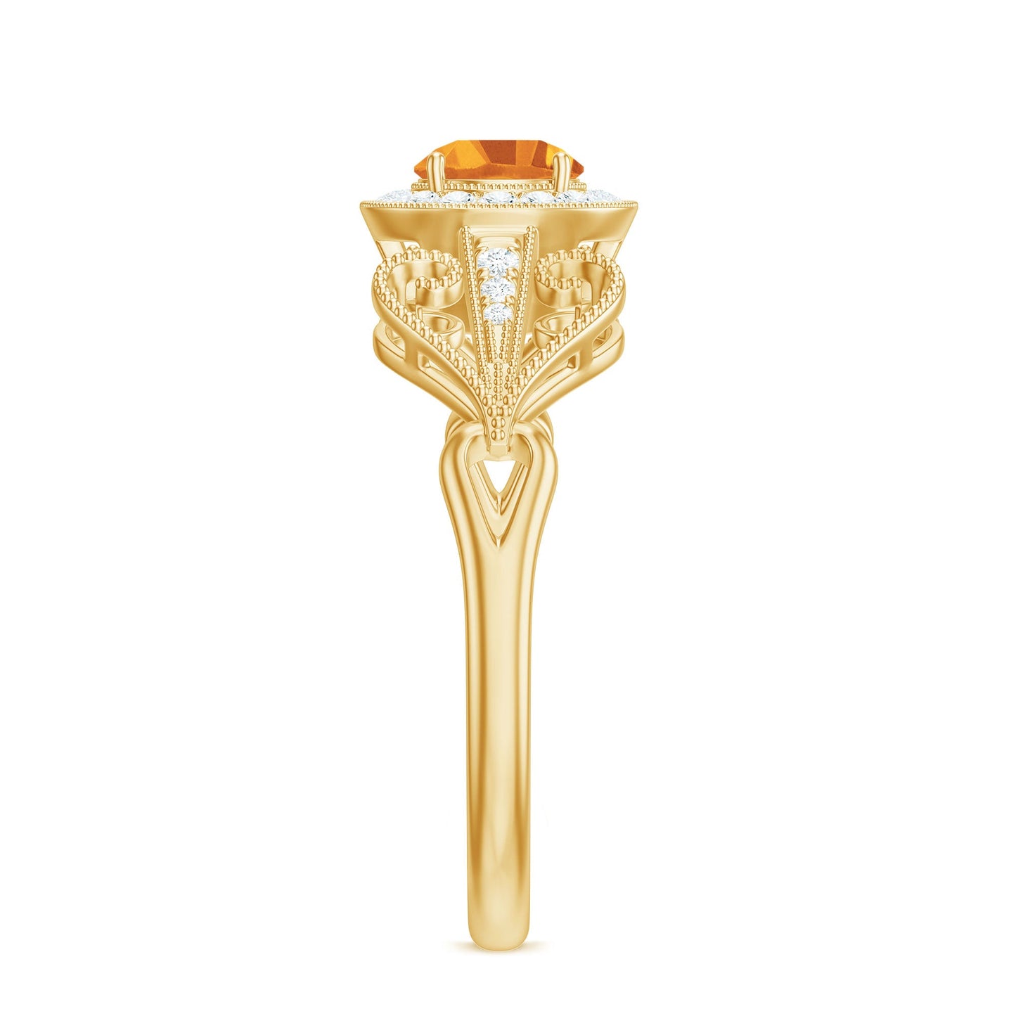 Vintage Style Citrine Engagement Ring with Diamond Halo