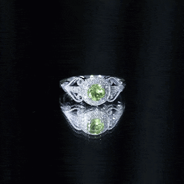 Vintage Inspired 0.5 Carat Peridot Engagement Ring with Diamond Halo