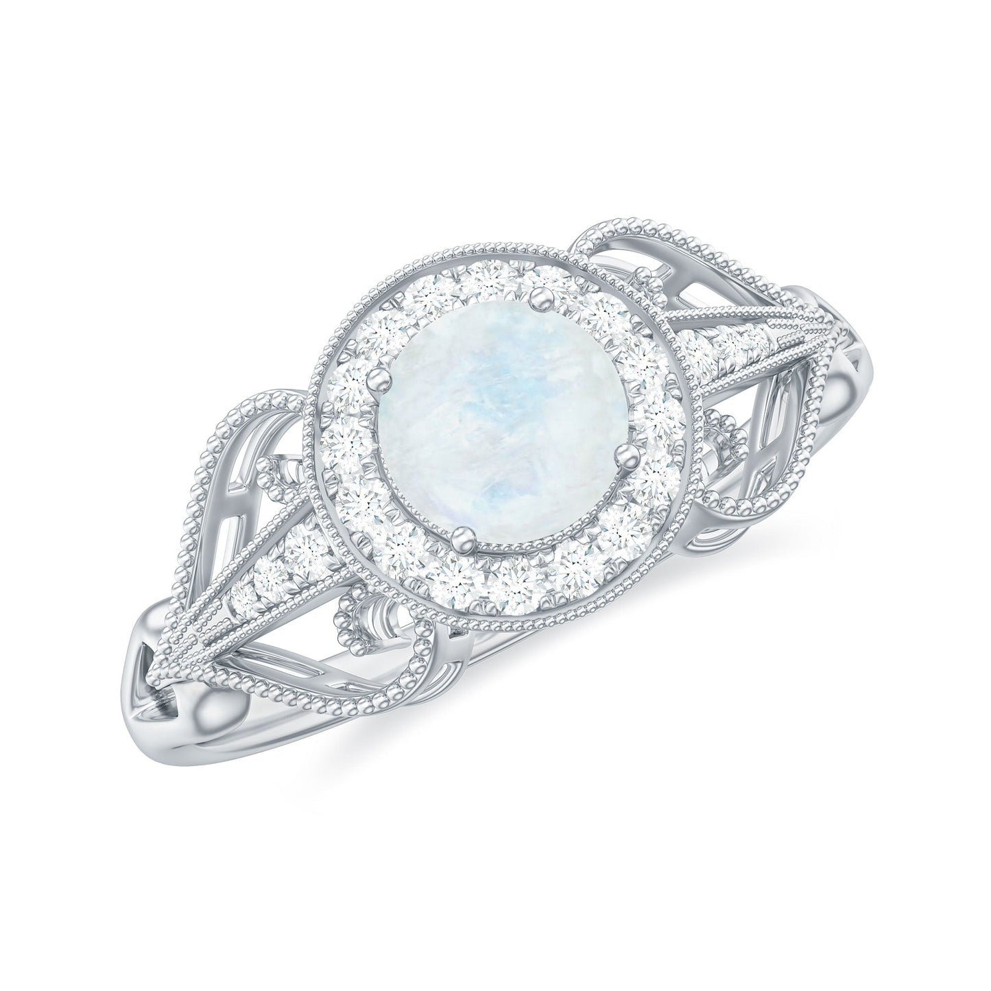 Vintage Inspired Moonstone and Diamond Engagement Ring