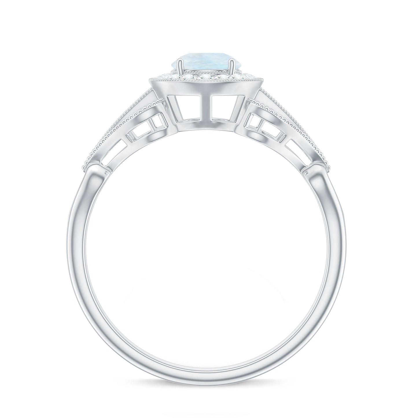 Vintage Inspired Moonstone and Diamond Engagement Ring