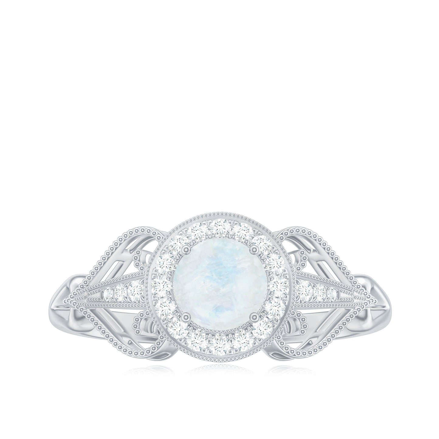 Vintage Inspired Moonstone and Diamond Engagement Ring