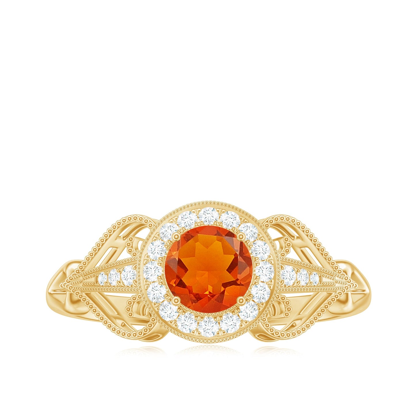 Real 0.45 Carat Fire Opal and Diamond Vintage Inspired Engagement Ring