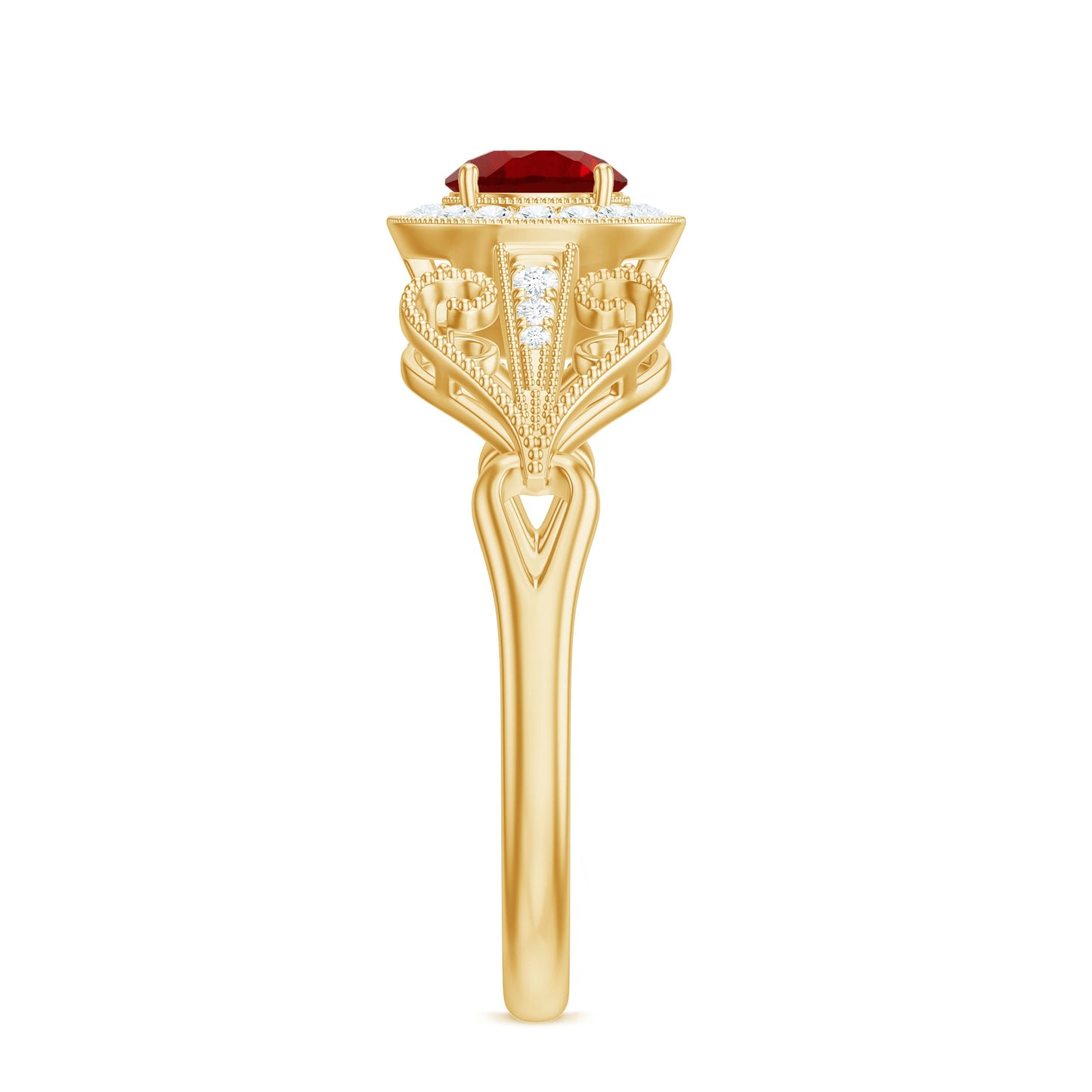 Lab Created Ruby and Diamond Vintage Engagement Ring