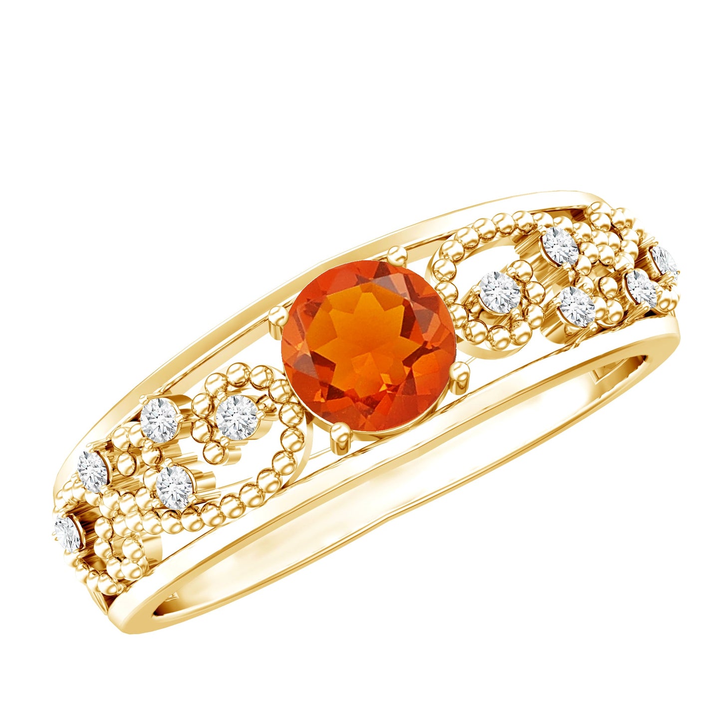 Vintage Style Fire Opal Solitaire Anniversary Band Ring with Diamond