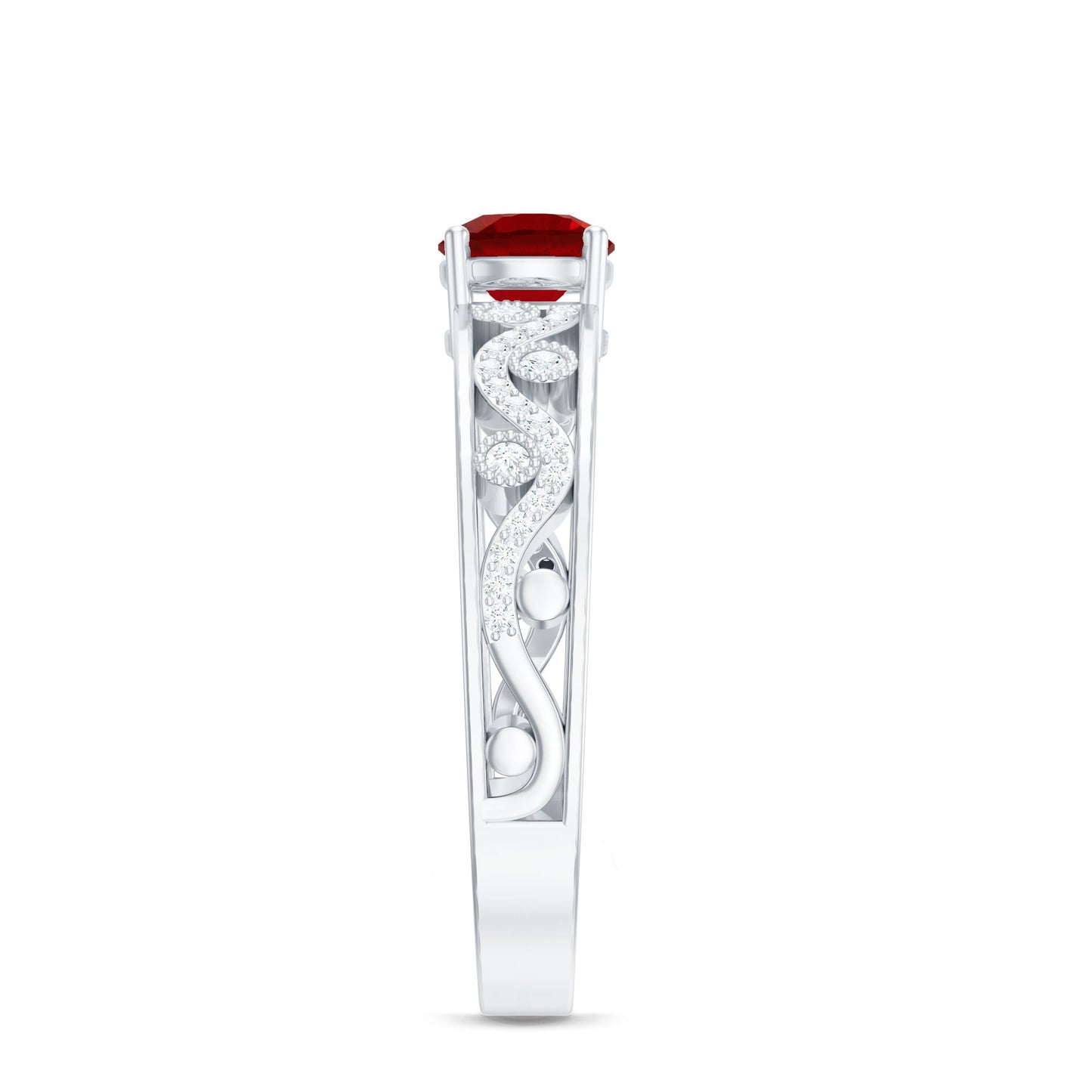 Designer Solitaire Engagement Ring with Lab Grown Ruby and Diamond