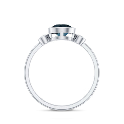 Bezel Set Round London Blue Topaz Solitaire Engagement Ring With Diamond