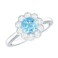 Certified 0.8 Carat Real Aquamarine Engagement Ring with Diamond Flower Halo