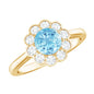 Certified 0.8 Carat Real Aquamarine Engagement Ring with Diamond Flower Halo
