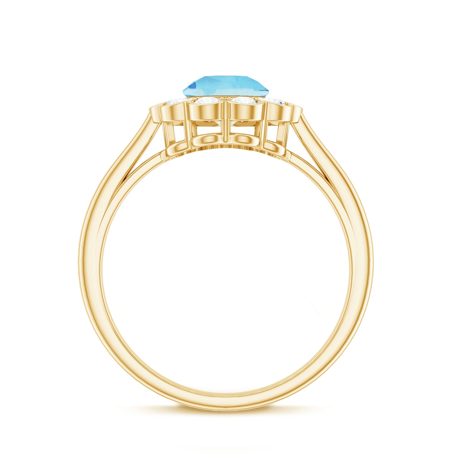 Certified 0.8 Carat Real Aquamarine Engagement Ring with Diamond Flower Halo