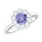 Natural Tanzanite Floral Engagement Ring with Diamond Halo