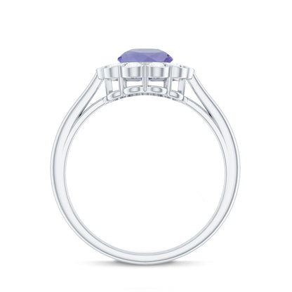 Natural Tanzanite Floral Engagement Ring with Diamond Halo
