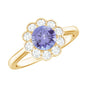 Natural Tanzanite Floral Engagement Ring with Diamond Halo