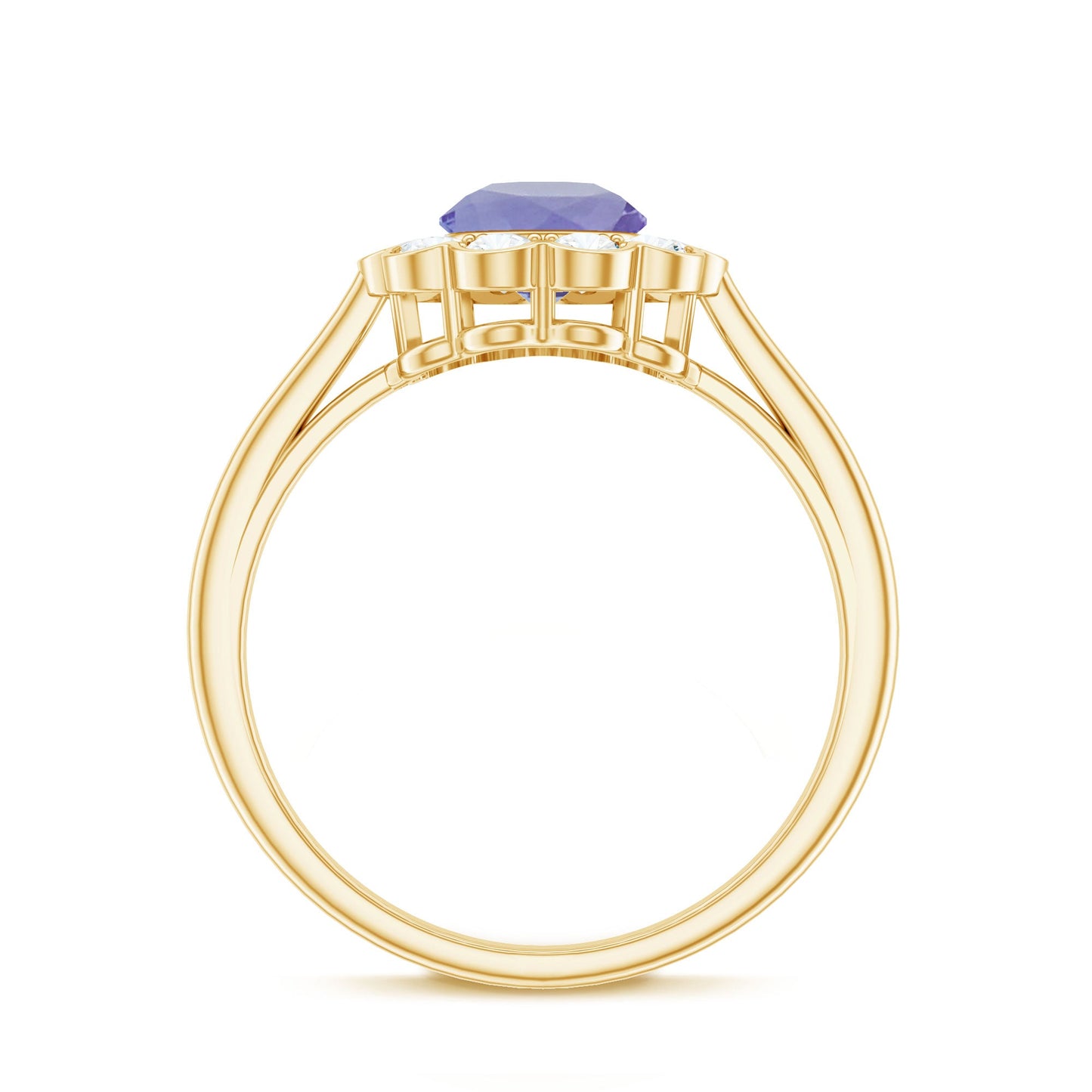 Natural Tanzanite Floral Engagement Ring with Diamond Halo