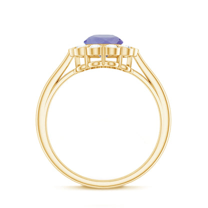 Natural Tanzanite Floral Engagement Ring with Diamond Halo