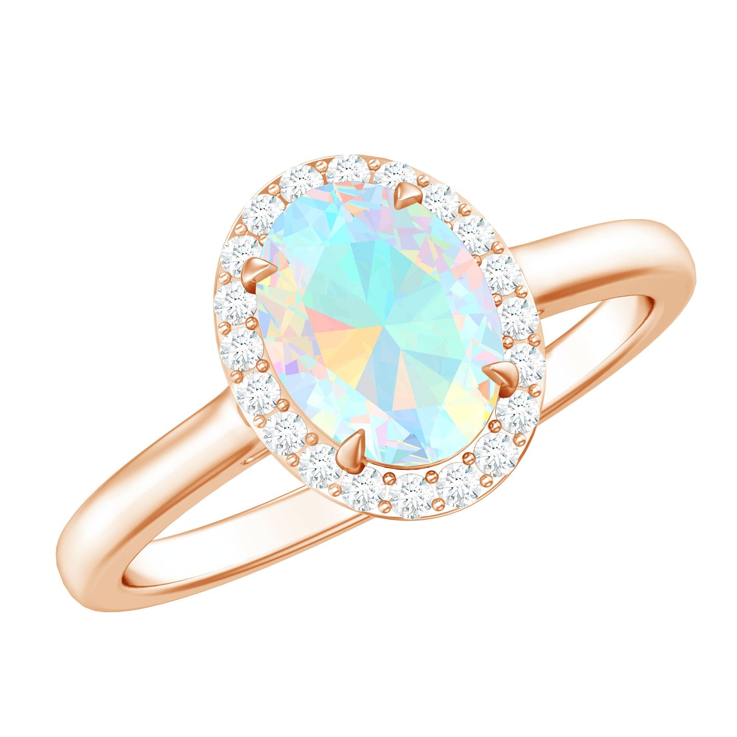 Natural Ethiopian Opal Oval Engagement Ring with Diamond Halo