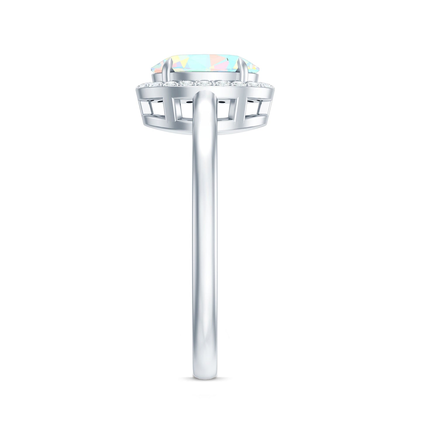Natural Ethiopian Opal Oval Engagement Ring with Diamond Halo