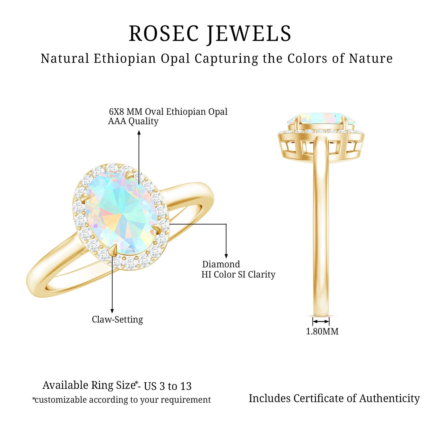 Natural Ethiopian Opal Oval Engagement Ring with Diamond Halo