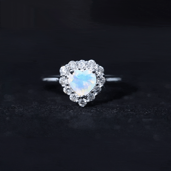 Certified Real Ethiopian Opal Heart Shaped Engagement Ring with Diamond Halo