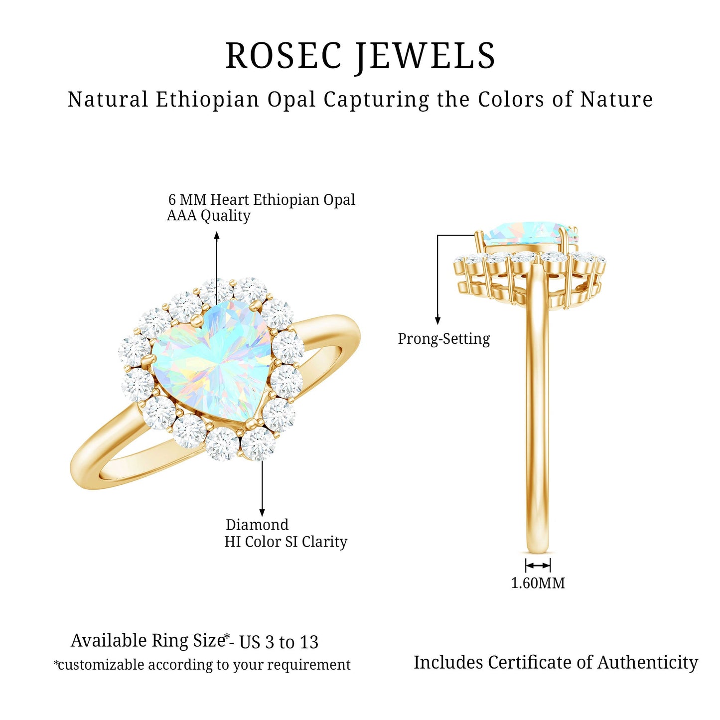 Certified Real Ethiopian Opal Heart Shaped Engagement Ring with Diamond Halo