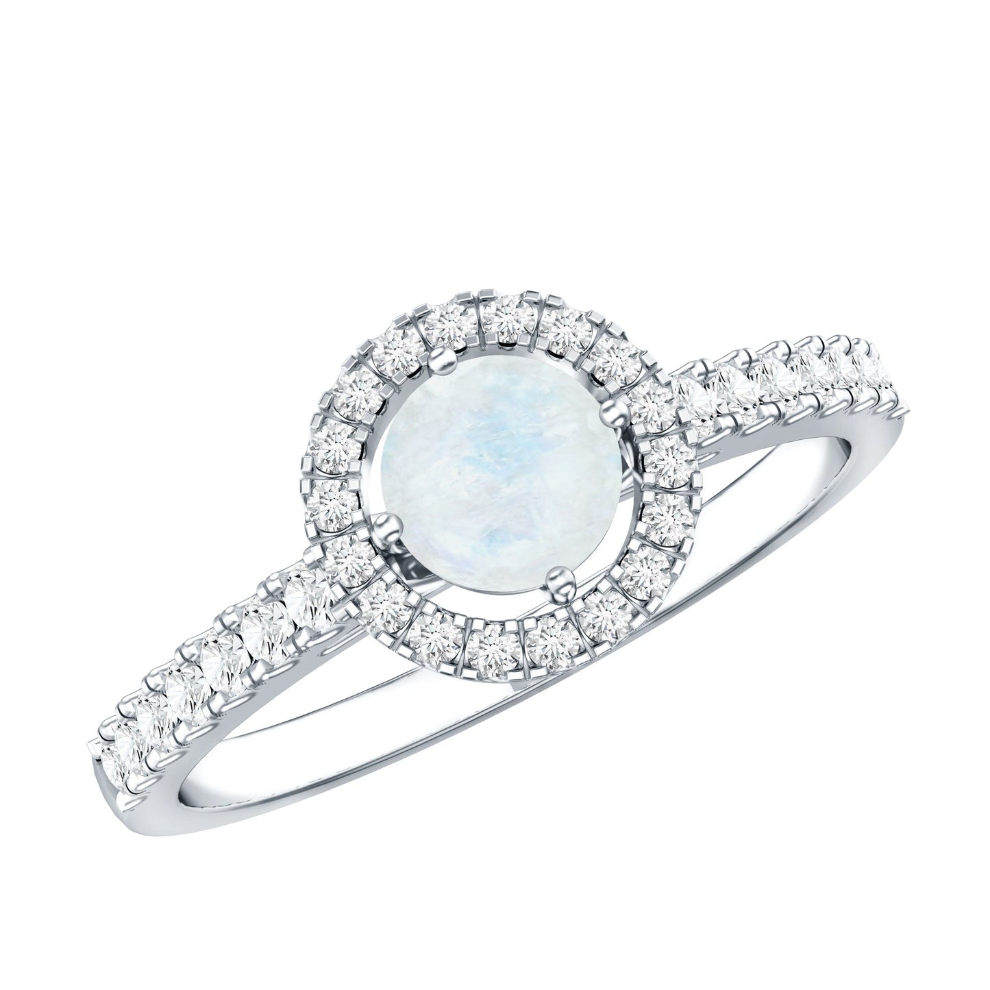Certified Round Moonstone Halo Engagement Ring With Diamond Accent