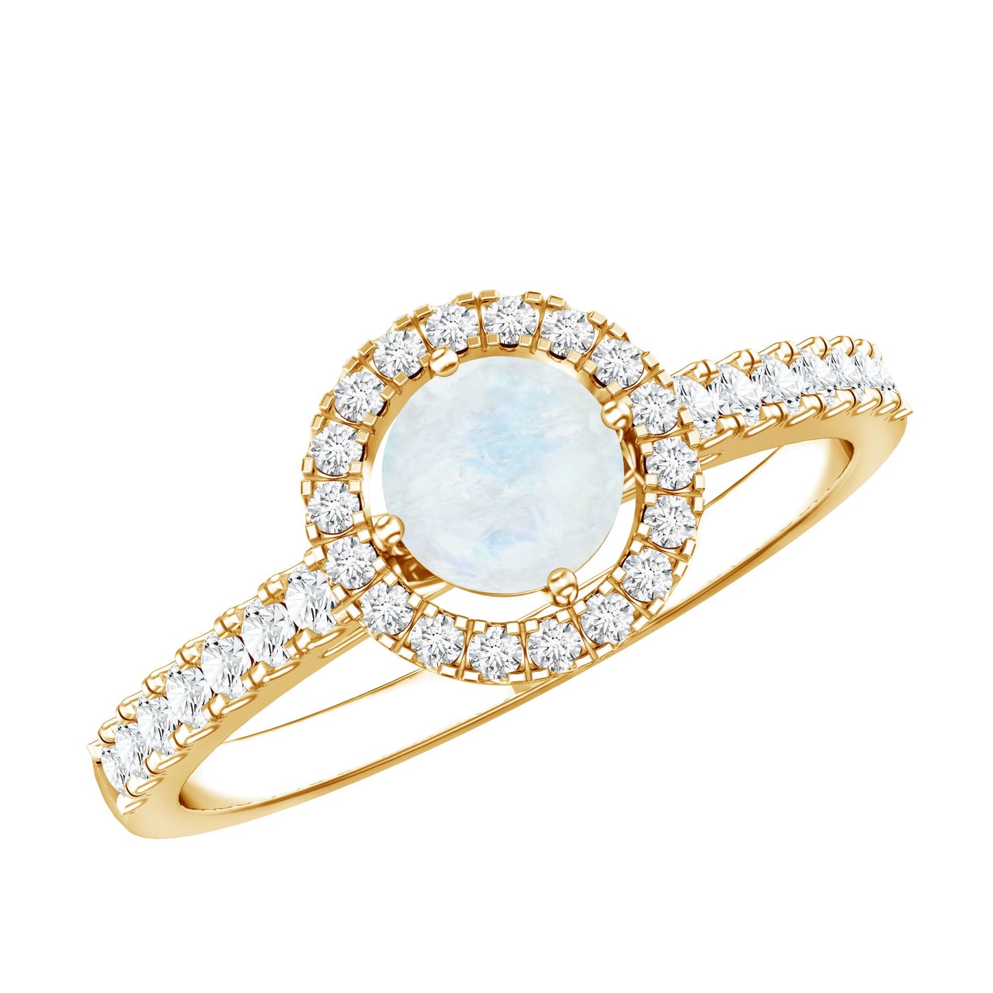 Certified Round Moonstone Halo Engagement Ring With Diamond Accent