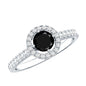 Minimal Black Spinel Minimal Engagement Ring with Diamond Halo