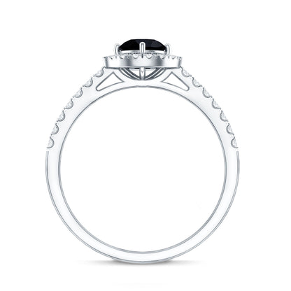 Minimal Black Spinel Minimal Engagement Ring with Diamond Halo