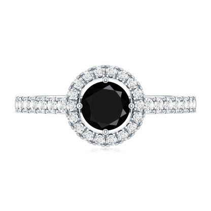 Minimal Black Spinel Minimal Engagement Ring with Diamond Halo