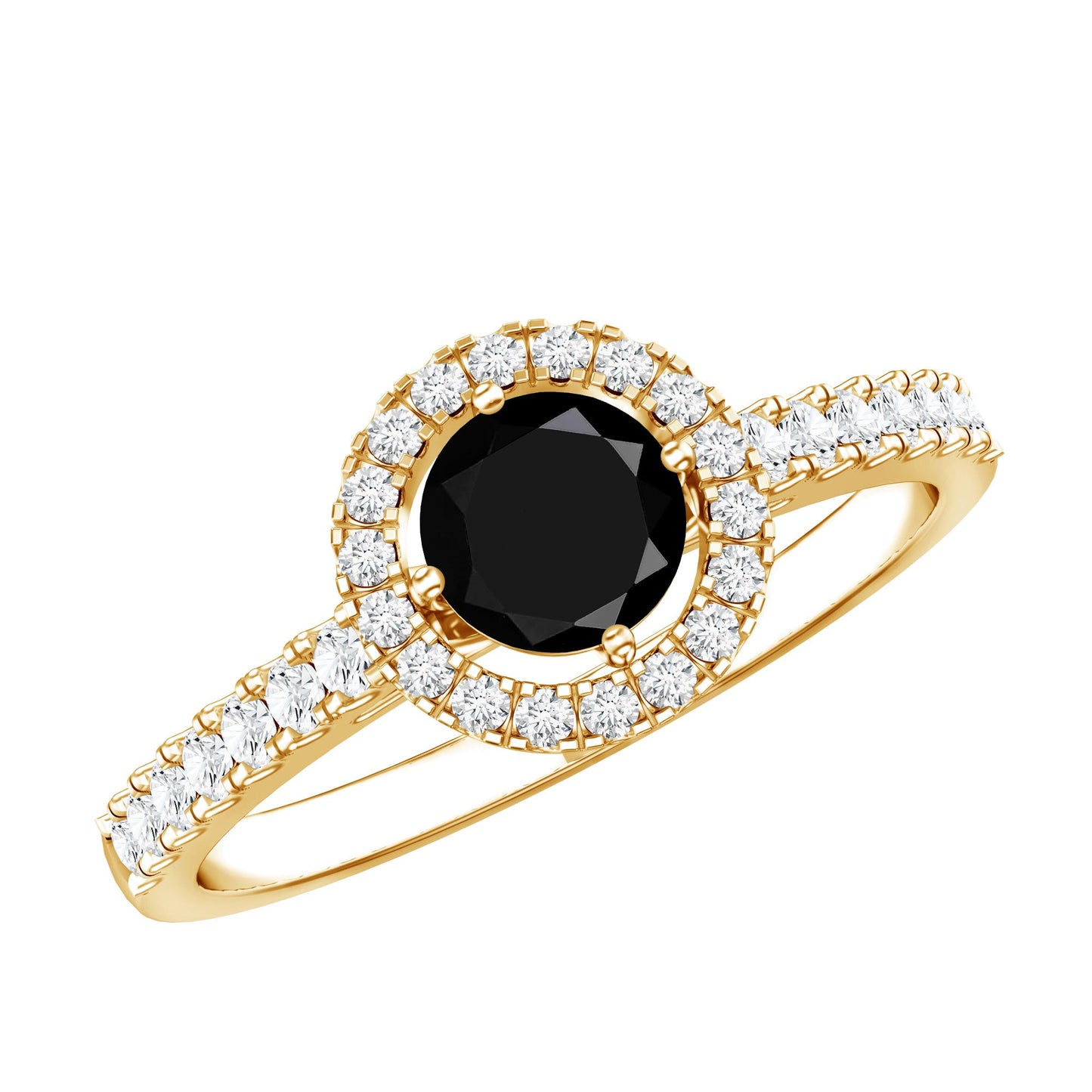 Minimal Black Spinel Minimal Engagement Ring with Diamond Halo