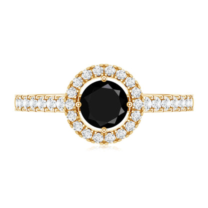 Minimal Black Spinel Minimal Engagement Ring with Diamond Halo