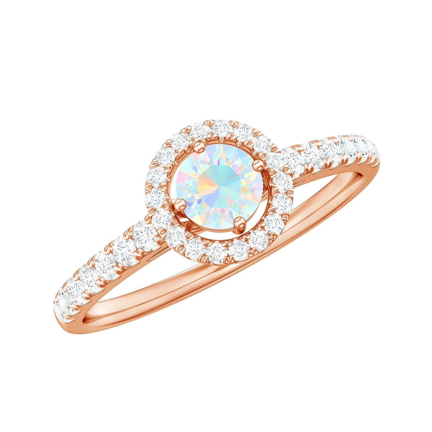 Natural Ethiopian Opal Diamond Engagement Ring with Halo