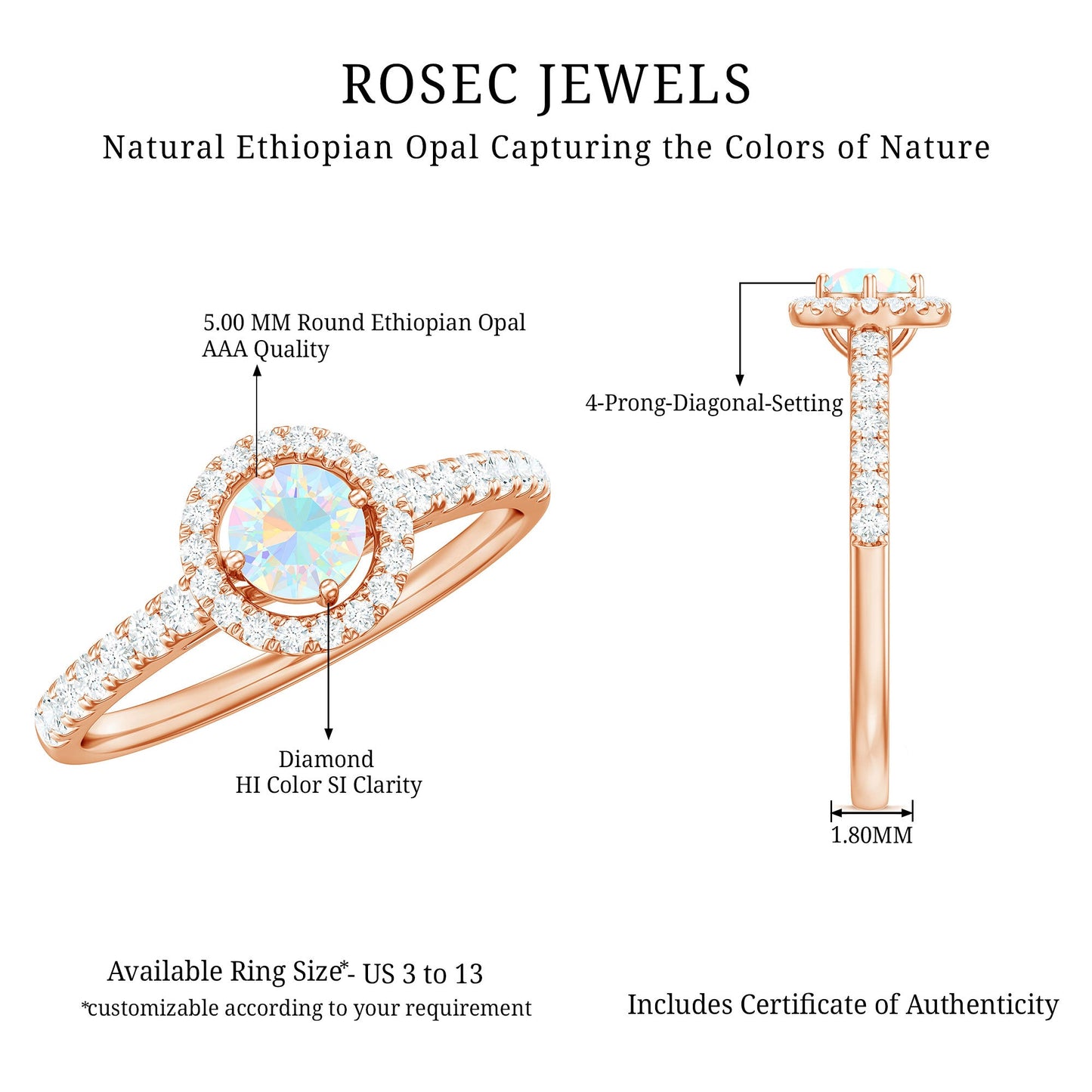 Natural Ethiopian Opal Diamond Engagement Ring with Halo