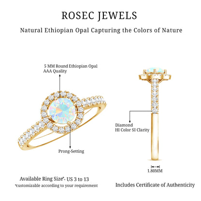 Natural Ethiopian Opal Diamond Engagement Ring with Halo