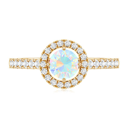 Natural Ethiopian Opal Diamond Engagement Ring with Halo