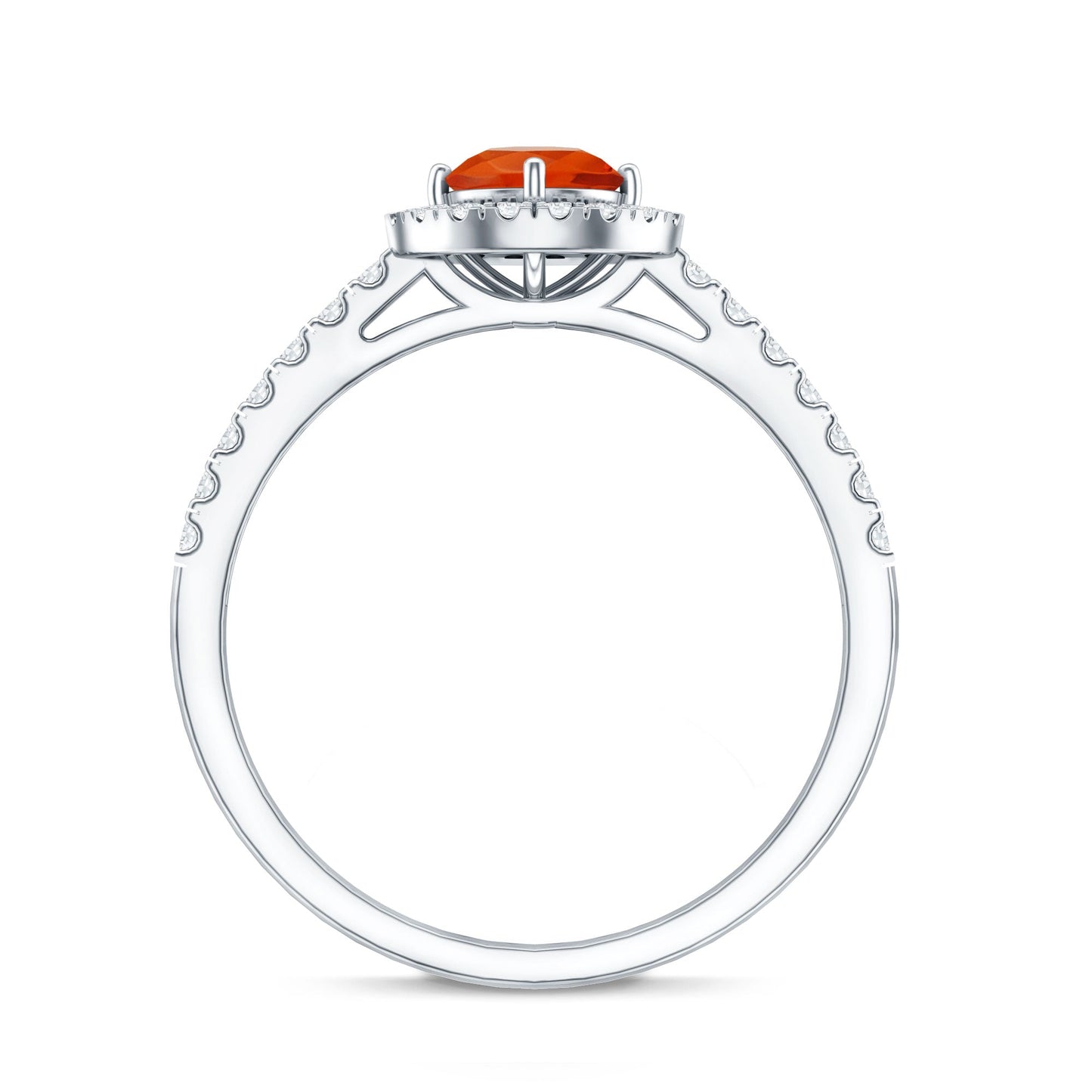 0.45 Carat Real Fire Opal and Diamond Halo Engagement Ring