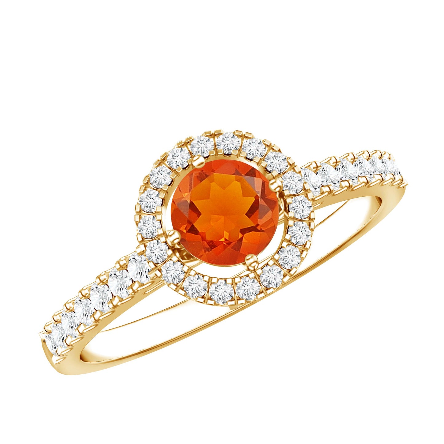 0.45 Carat Real Fire Opal and Diamond Halo Engagement Ring