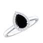 Certified Real Black Spinel Teardrop Engagement Ring with Diamond Halo