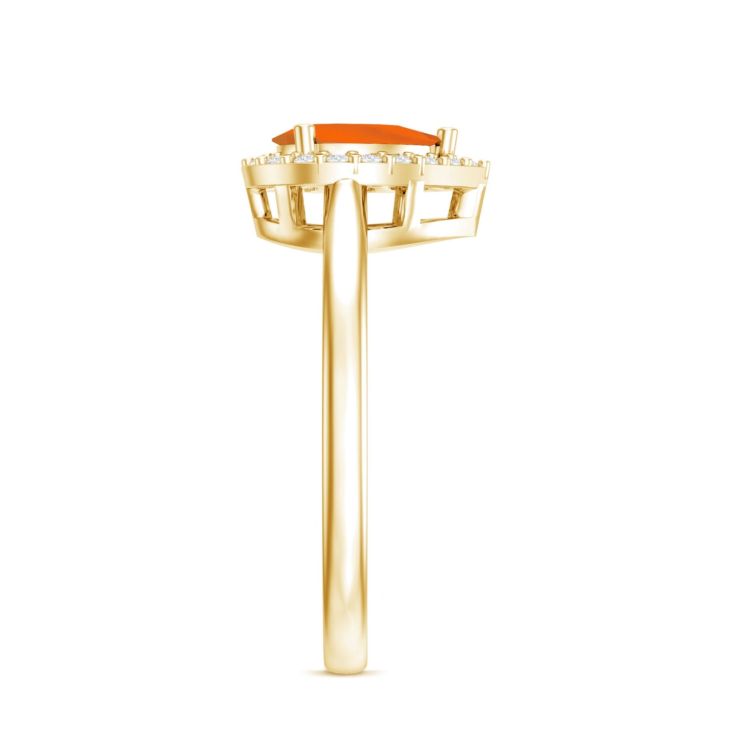 0.6 Carat Teardrop Fire Opal Ring with Diamond Halo