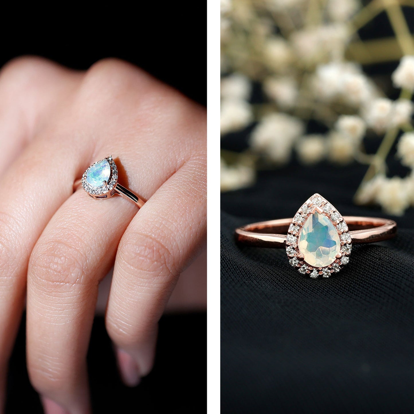 Certified Real 5X7 mm Ethiopian Opal Engagement Ring with Diamond Halo