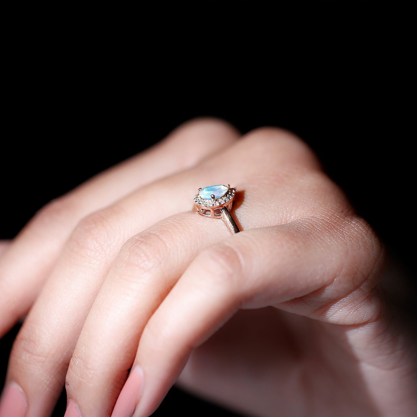 Certified Real 5X7 mm Ethiopian Opal Engagement Ring with Diamond Halo