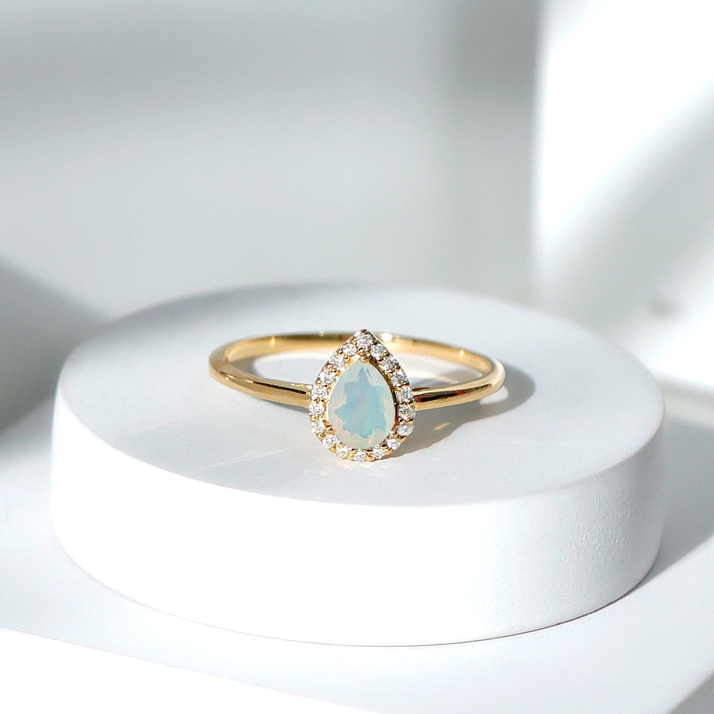 Certified Real 5X7 mm Ethiopian Opal Engagement Ring with Diamond Halo
