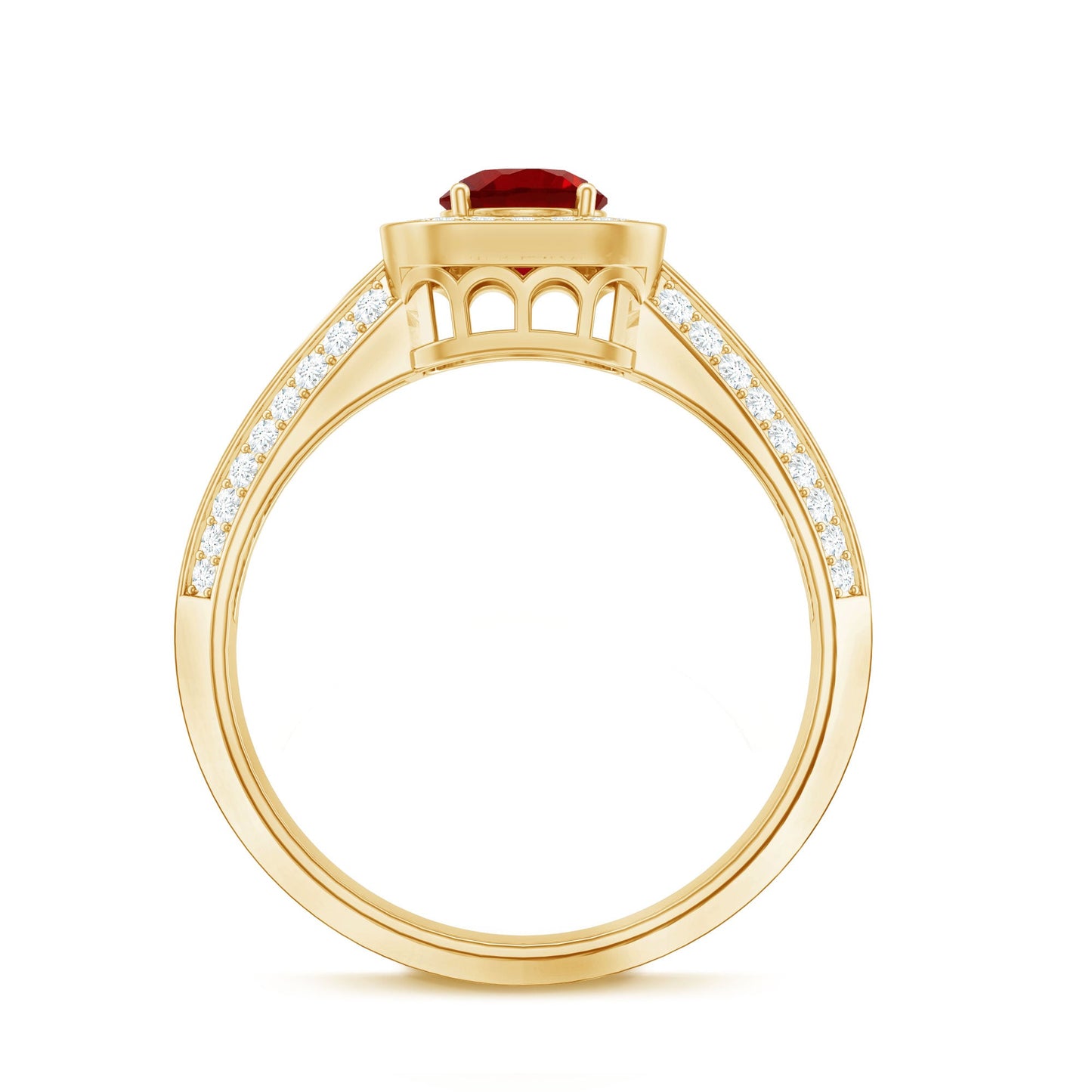 Lab Grown Ruby and Moissanite Halo Engagement Ring