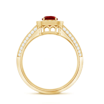 Lab Grown Ruby and Moissanite Halo Engagement Ring