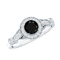 Vintage Inspired 0.8 Carat Lab Grown Black and White Diamond Engagement Ring with Halo