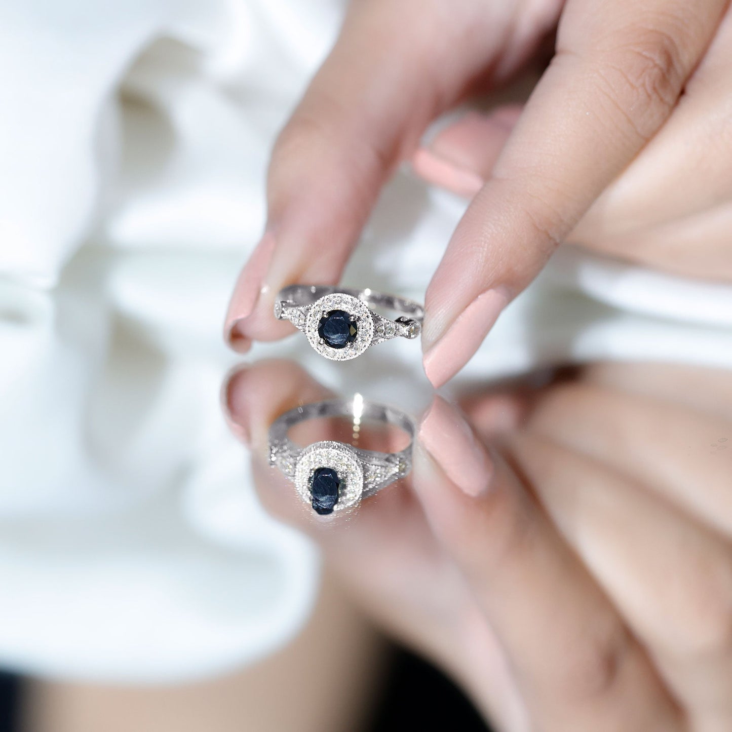 Vintage Inspired 0.8 Carat Lab Grown Black and White Diamond Engagement Ring with Halo