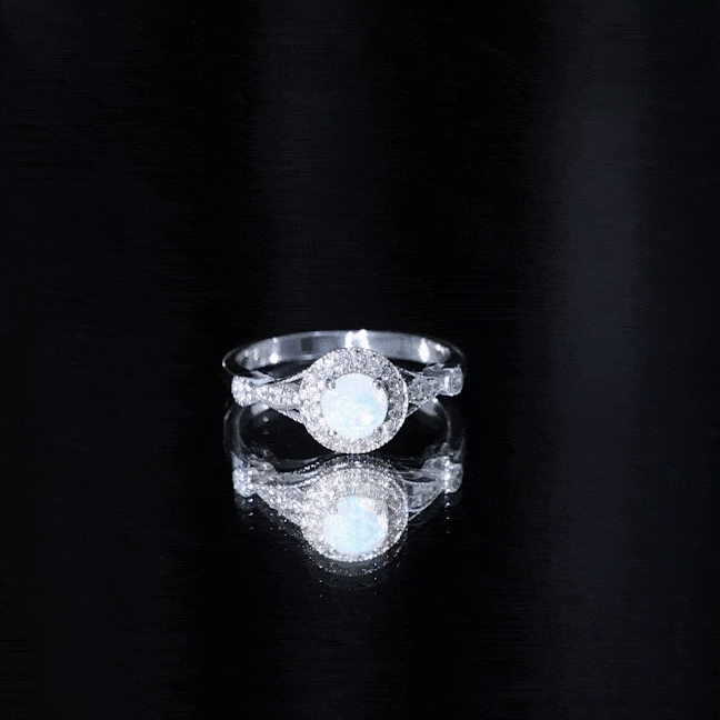 Genuine Ethiopian Opal Antique Looking Engagement Ring with Diamond Halo