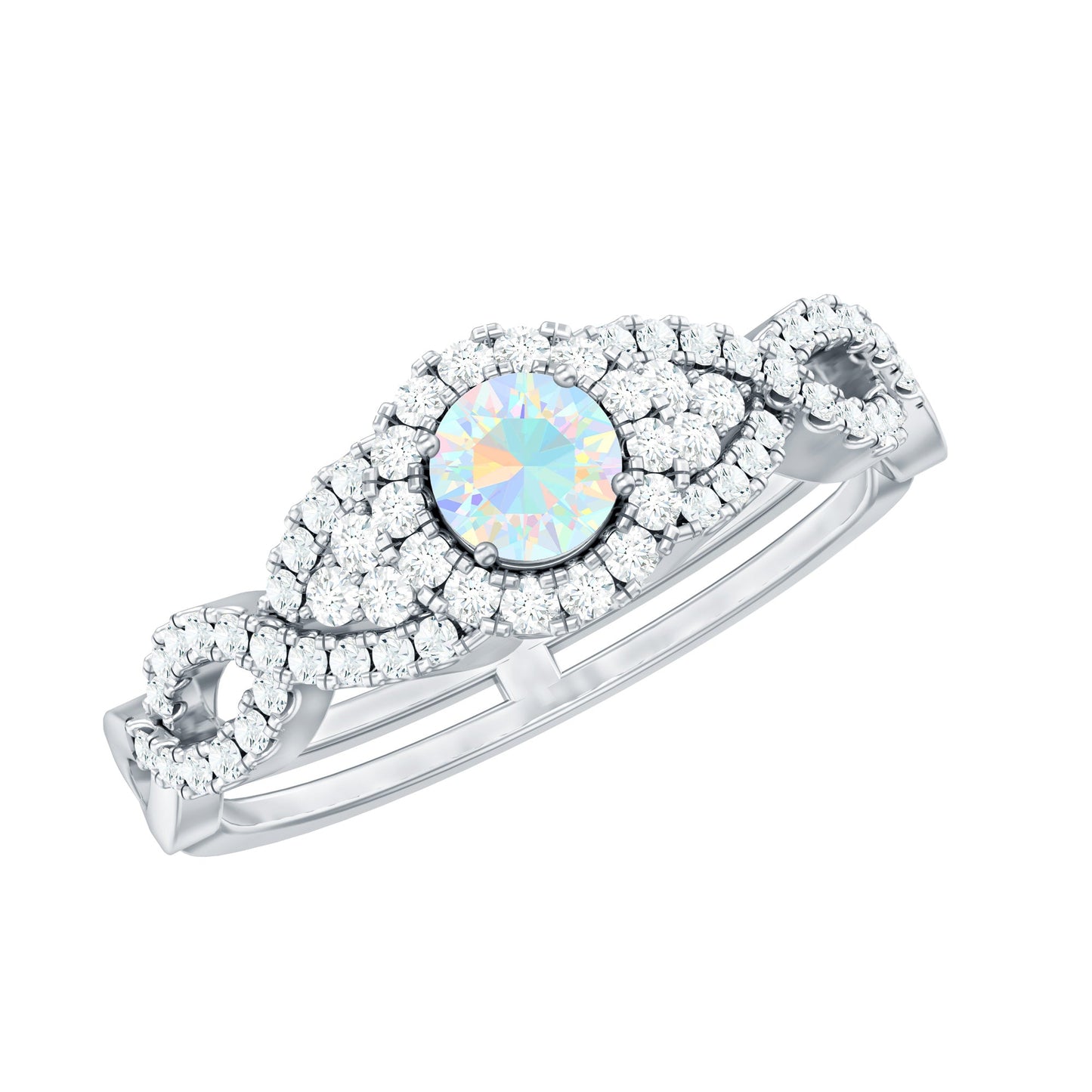 Real Ethiopian Opal Diamond Vintage Looking Engagement Ring with Criss Cross Shank