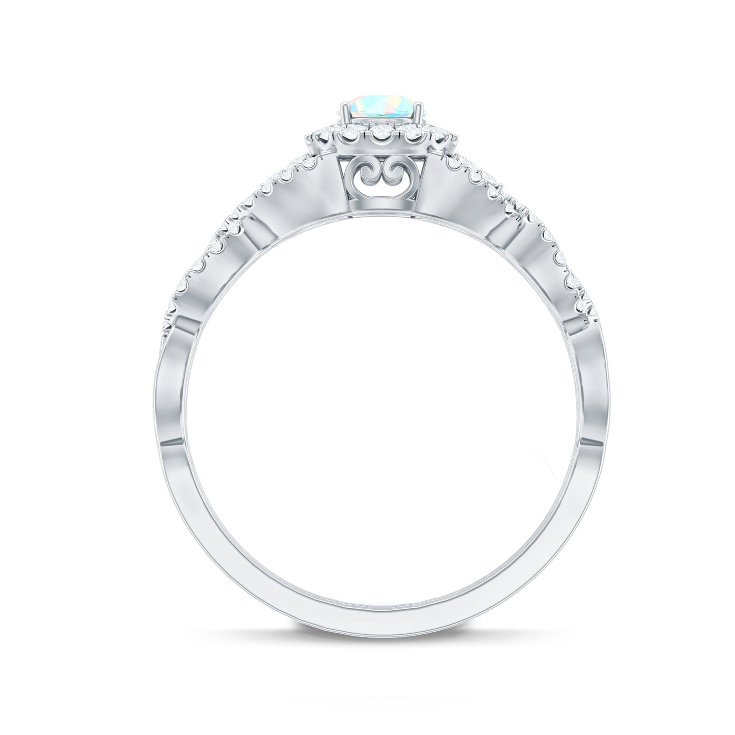 Real Ethiopian Opal Diamond Vintage Looking Engagement Ring with Criss Cross Shank