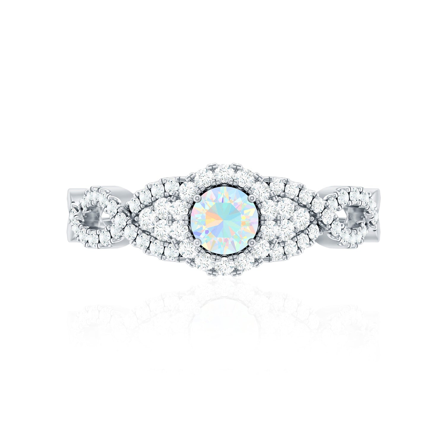Real Ethiopian Opal Diamond Vintage Looking Engagement Ring with Criss Cross Shank