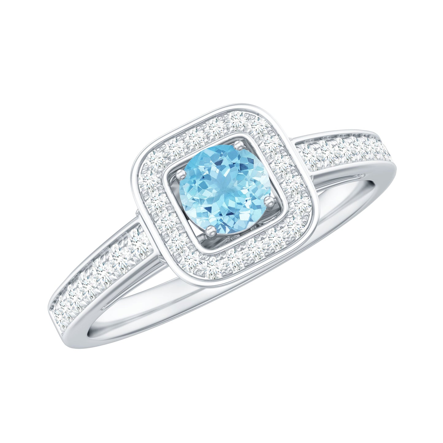 Vintage Looking Aquamarine and Diamond Halo Engagement Ring for Women